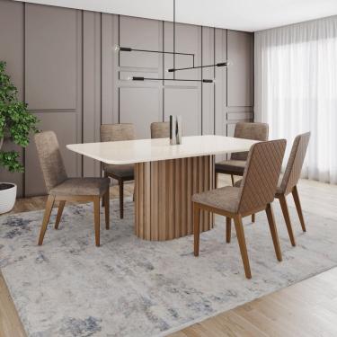 Imagem de Conjunto Mesa Solana 160cm com Vidro 06 Cadeiras Pietra Marrom/Off White/Caramelo/Cacao