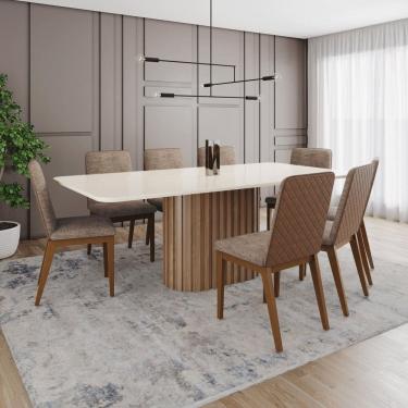 Imagem de Conjunto Mesa Solana 200cm com Vidro 08 Cadeiras Pietra Marrom/Off White/Caramelo/Cacao