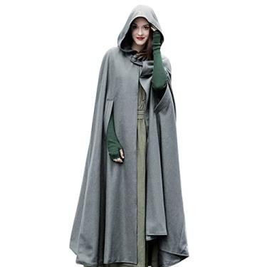 Imagem de Generic Capa feminina casual de inverno com capuz sem mangas fecho de botão capa longa cosplay agasalho