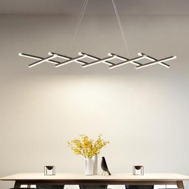 Imagem de Luminária pendente moderna para mesa de jantar, com LED dimerizável, altura ajustável e dobrável, com controle remoto, ideal para sala de jantar, escritório, sala de estar e cozinha (preta,