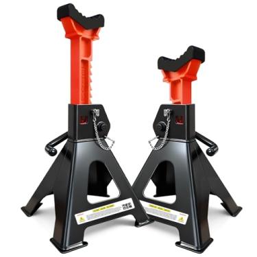 Imagem de USYATO Suportes de macaco de 6 toneladas (6 kg) - Suporte de tomada de carro resistente com trava de pino duplo, altura ajustável de 39,6 a 59,4 cm, almofadas de borracha extra para caminhões, garagem