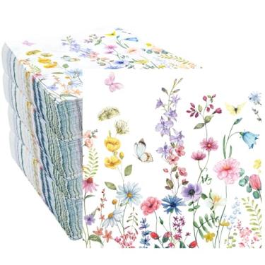 Imagem de Pacote com 200 guardanapos de flores silvestres suprimentos de festa florais coloridos guardanapos de coquetel de papel borboleta guardanapos florais para primavera verão chá de casamento flores