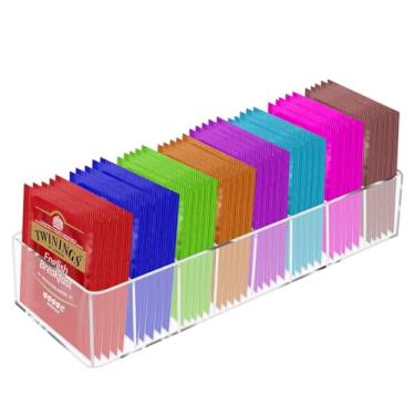 Imagem de Organizador de saquinhos de chá de acrílico, caixa de armazenamento transparente para pequenos pacotes de chá, suporte transparente com 8 compartimentos, para gaveta, bancada, despensa, cozinha