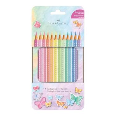 Imagem de Lápis de Cor Sparkle Pastel 12 Cores Estojo Metal Escolar Papelaria Cr