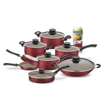 Imagem de Jogo de Panelas Alumínio Antiaderente 7 Peças e Faqueiro 30 Peças Verm