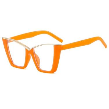 Imagem de Óculos modernos com bloqueio de luz olho de gato para mulheres e homens, sem grau, óculos grandes e estilosos