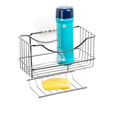 Imagem de Porta Shampoo Com Saboneteira Cromada Para Parede Adesiva