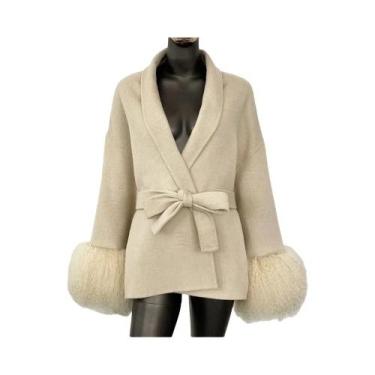Imagem de Casaco Feminino De Lã Dupla Face De Alta Qualidade Com Punhos Removíve