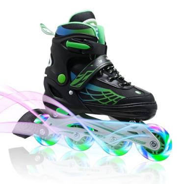 Imagem de Patins em linha para meninas e meninos, patins ajustáveis de 4 tamanhos para crianças com rodas totalmente iluminadas e jovens de 5 a 8 anos, patins para iniciantes para adolescentes