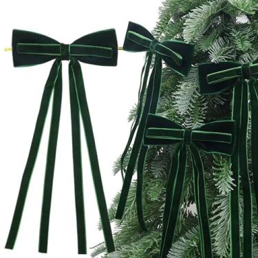 Imagem de Arcos de veludo de camada dupla com laços de torção longa, 6 peças de laços pré-fabricados para embrulho de presente, árvore de Natal, guirlanda, decoração de cornija (verde)