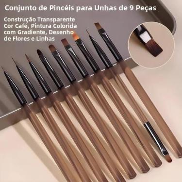 Imagem de Conjunto De Pincéis Para Unhas Com Cabo Marrom 9 Peças Profissional Pa