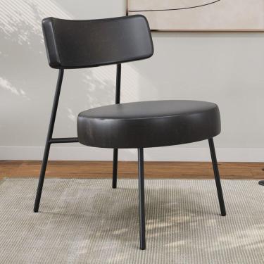 Imagem de Poltrona Decorativa Sala De Estar Kobe Estofada Com Encosto Couríssimo Preto - Desk Design Cor Preto