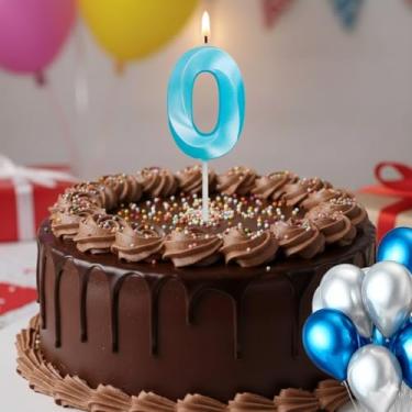 Imagem de Vela De Aniversário Design Número 0 Com 7Cm Silver Festas Azul Claro