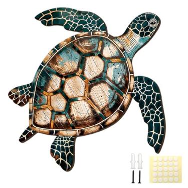Imagem de Goodangie00 Decoração de arte de parede de tartaruga marinha de madeira - 30 cm tema animal praia vintage decoração para pendurar na costa para casa, jardim, cerca, quintal, piscina, lago, banheiro