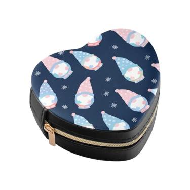 Imagem de Burbuja Caixa de joias em forma de coração de gnomos mini estojo de joias de viagem para mulheres e meninas, estojo portátil organizador de armazenamento para brincos, anéis, colares e pulseiras