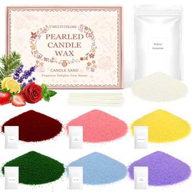 Imagem de STRN Cera de areia de vela perolada com 20 pavios, 7 contas de vela perfumadas, kit de refil de vela, decoração de fragrância doméstica para fazer velas, faça você mesmo, festa de casamento