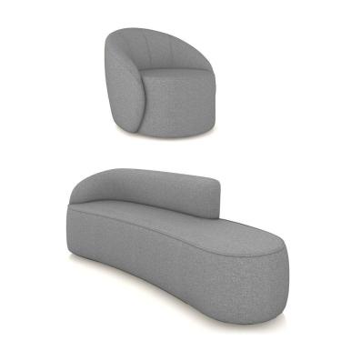 Imagem de Sofá 4 Lugares Orgânico 220cm Morgan E Poltrona Lua Linho Grafite D03 - D'rossi