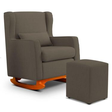 Imagem de Poltrona De Amamentação E Descanso Zoe Com Base Balanço E Puff Linho Cacau - Desk Design