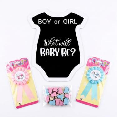 Imagem de Quzzil Jogos de tabuleiro de votação revelação de gênero menino ou menina decoração azul rosa bebê body moldura de madeira lembrança jogos de votação e livro de visitas alternativa ele ou ela chá de