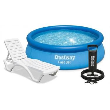 Imagem de Kit Piscina 5.377L com Espreguiçadeira Reclinável e Bomba de Ar Manual