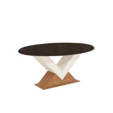 Imagem de Mesa De Jantar Amora C/tampo Madeirado C/ Vidro 105x180cm Freijo/off White/preto Fosco/vidro Preto