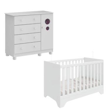 Imagem de Kit Berço Popy Cômoda Bolinha Peroba Branco Quarto Infantil