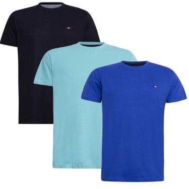 Imagem de Kit Camiseta Industrie Básica Bordada França Clássico  Algodão Premium Masculina 3 peças Cores-Masculino