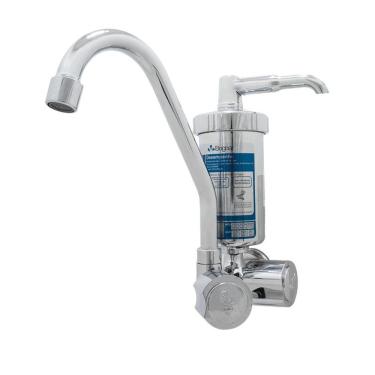 Imagem de Torneira Cozinha Filtro Purificador Bica Móvel Parede Cromado Tubo Metal 1/4 De Volta