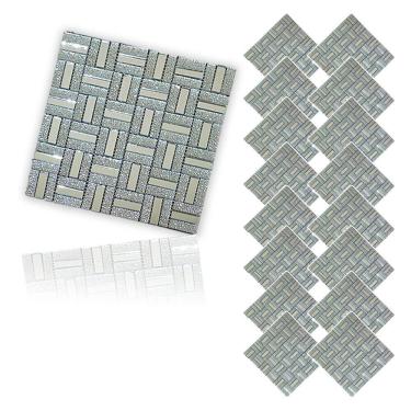 Imagem de Pastilha De Vidro Autocolante Kit 16 Uni Parede Cozinha Banheiro Decorativa Facil Aplicacao Moderna Reforma Requinte