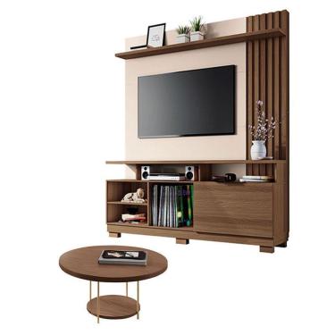 Imagem de Estante Home Theater Artheo Castanho Off White Com Mesa De Centro Sky Castanho - Hb Móveis