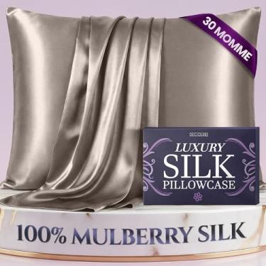 Imagem de DECOLURE Fronha 100% seda pura de amoreira tamanho padrão – alta qualidade 30 Momme 6A+, fronha de seda luxuosamente macia e refrescante para cabelo e pele, hipoalergênica, respirável, zíper oculto