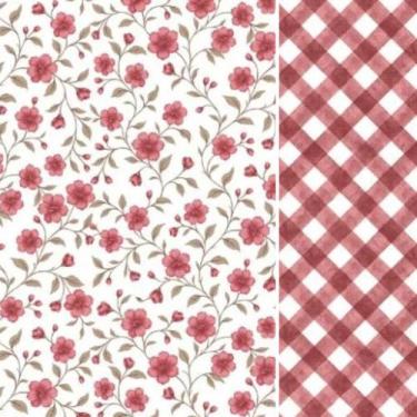 Imagem de Composê Tecido Tricoline Floral Florença Rose cor 03 x Xadrez Carrara 
