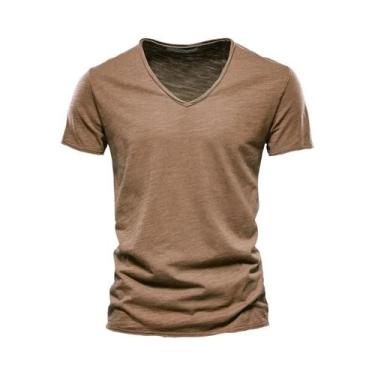 Imagem de Camiseta Masculina Slim Fit Com Decote Em V, Camiseta De Algodão Com D