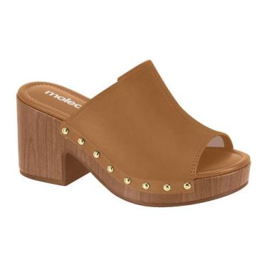 Imagem de Mule Tamanco Feminino Moleca Plataforma Meia Pata Salto Alto, Camel, 3