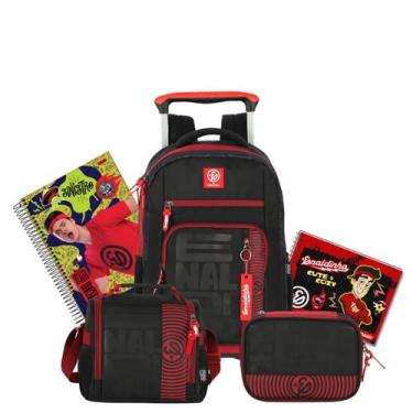 Imagem de Kit Mochila Enaldinho Youtuber Rodas Lancheira E Estojo Box, Preto