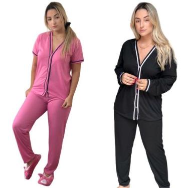 Imagem de Kit 2 Pijamas Femininos Aberto De Botões Inverno Manga Longa - PIJAMAS