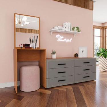 Imagem de Cômoda Valência 6 Gavetas com Espelho Cinza/Freijó - Politorno, Cinza