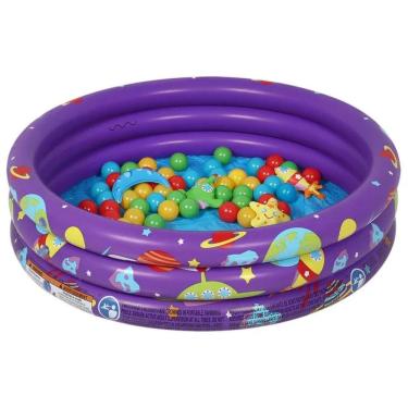 Imagem de  Piscina Inflável Infantil Galáxia com 50 Bolinhas 101 Litros 4 Acessórios Bel