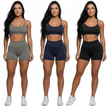 Imagem de KIT 3 Conjunto Top Alça Fina Sem Bojo e Short Suplex Bella Fiore Treino Academia Fitnes...