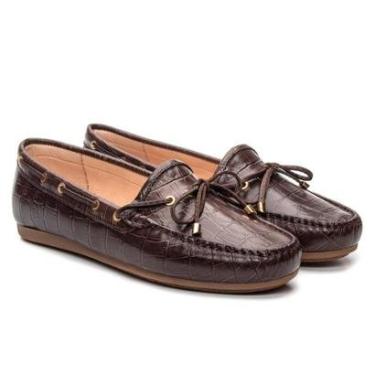 Imagem de Mocassim Loafer Feminino Couro Croco Confortável-Feminino