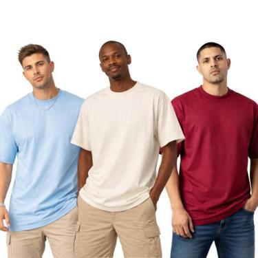 Imagem de Kit com 3 Camisetas Oversized Masculina Lisa Pronta Entrega - RM Fabri
