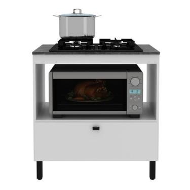 Imagem de Balcão Cozinha Cooktop 4 Bocas Branco com 1 Porta Basculante e Nicho P