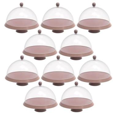 Imagem de Kit 8 Porta Bolos 25cm Bubble com Cúpula e Pé Crippa Amêndoa Padaria H