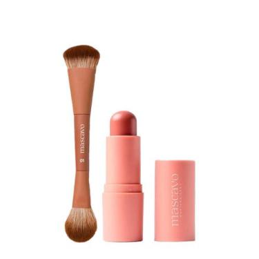 Imagem de Kit Mascavo Maquiagem Pincel 01+ Flush Blush Bastão Maple 6G