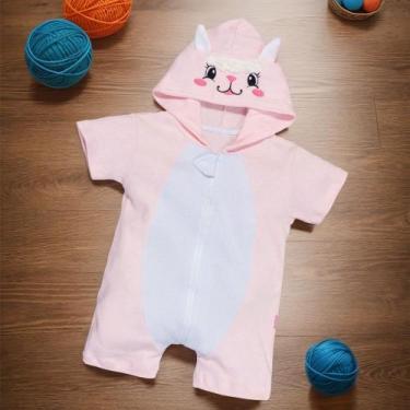 Imagem de Macacão Infantil Curto Com Capuz Bordado Ovelha Rosa Claro - Era Uma V