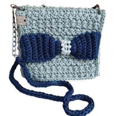 Imagem de Bolsa Infantil Charme Artesanal em Fio náutico Cinza e Azul Marinho, C