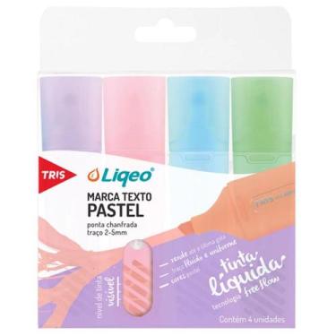 Imagem de Marca Texto Liqeo Flat Pastel Estojo C/4 Cores Tris