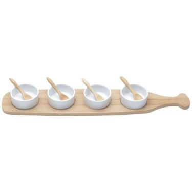Imagem de Conjunto Bandeja de Bambu com 4 Molheiras e 4 Colheres - Lyor