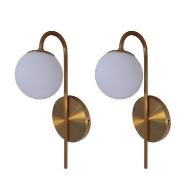 Imagem de Kit 02 Luminárias Arandela Parede Globo de Vidro Luxo 1640 Dourado - P