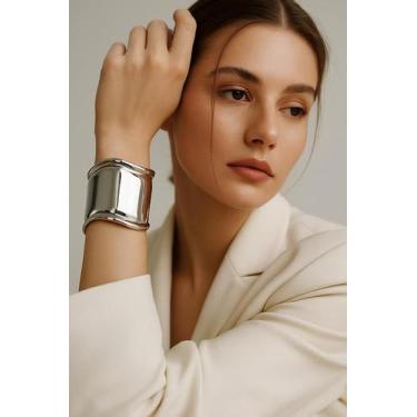 Imagem de Bracelete Celina Vale Tudo Pulseira Rígida Bone Larga Grande Gorsso Or